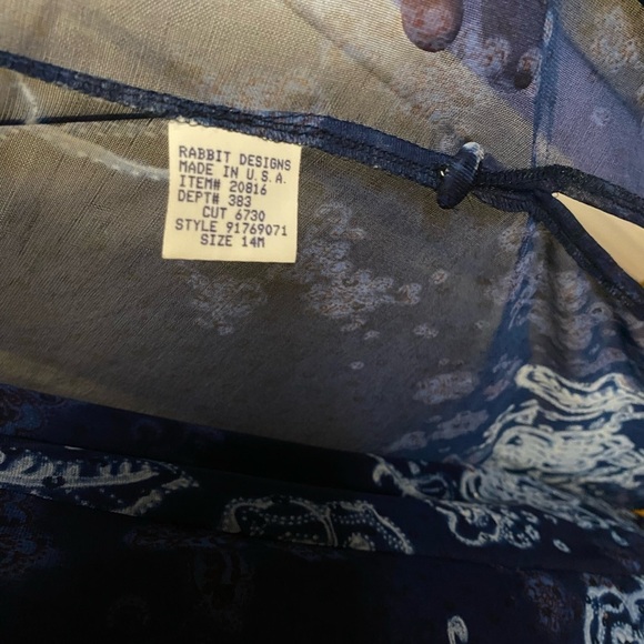 Vintage Rabbit Rabbit Rabbit Blue 2 PC Set Maxi Dress & Sheer Overlay Size 14 - Picture 8 of 12